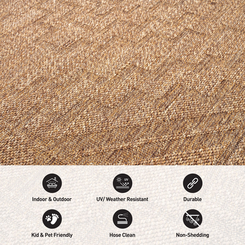 Geometric Border Natural/Jute Easy-Care Indoor/Outdoor Flat Woven Area Rug, Rectangle 6'7" x 9', Natural