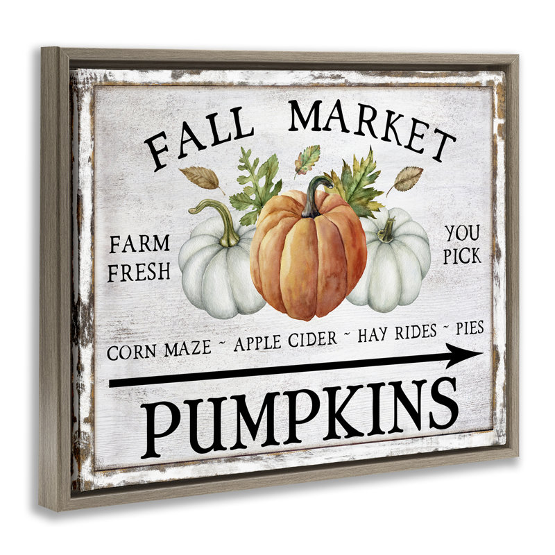 «Fall Market Pumpkins», art mural encadré brun sur toile flottante par Creatif Belle, Cadre flottant orme Montalcino
