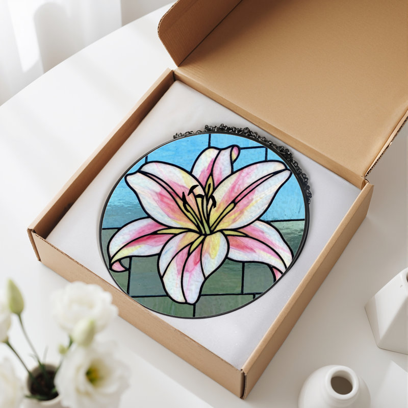 Vitrail de fenêtre en verre teint 7,8 "H Lily, H 7,8 po x l 7,8 po