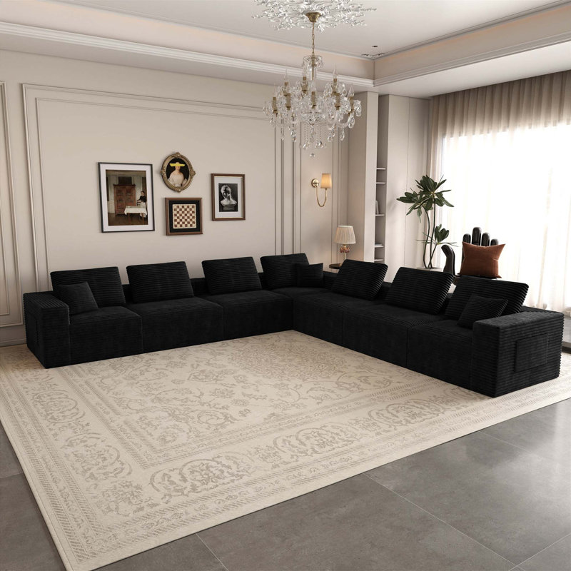 Canapé modulaire modulaire sans assemblage requis et tissu en velours côtelé moelleux