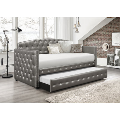 Bertie Upholstered Faux Leather Daybed with Trundle Bed