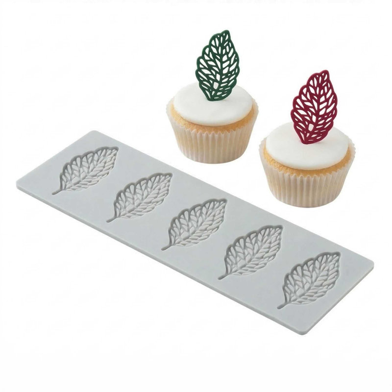 Ensemble de tapis de cuisson en silicone pour restaurant 1 paquet de tapis à empreintes de fond résistant à la chaleur, antiadhésif, en forme de feuille, moule à motif de feuilles gris pour la décoration de pâtisseries et l'utilisation de four 11,57 x 3,78 pouces