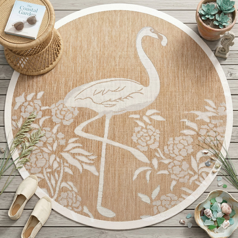 Tapis intérieur / extérieur beige Brennen, Rond 7 pi 6 po