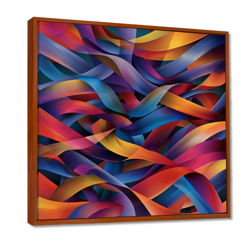 «Retro Warmness Colorful Paths Crossing - Waves», art mural, H 36 po x l 36 po, Cadre flottant brun