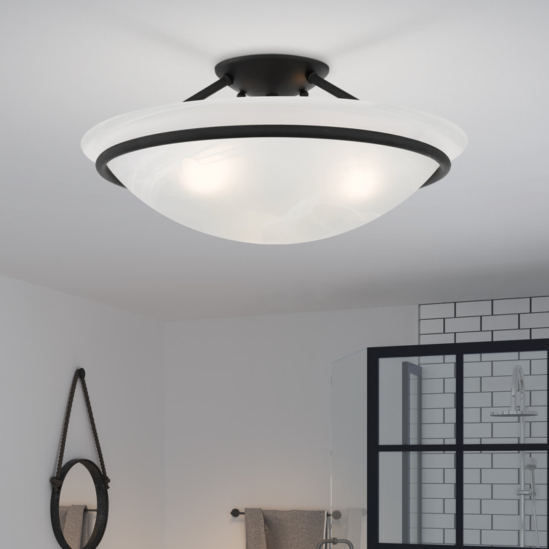 Wilbrecht Glass Semi Flush Mount, Black, 7" H x 16" W