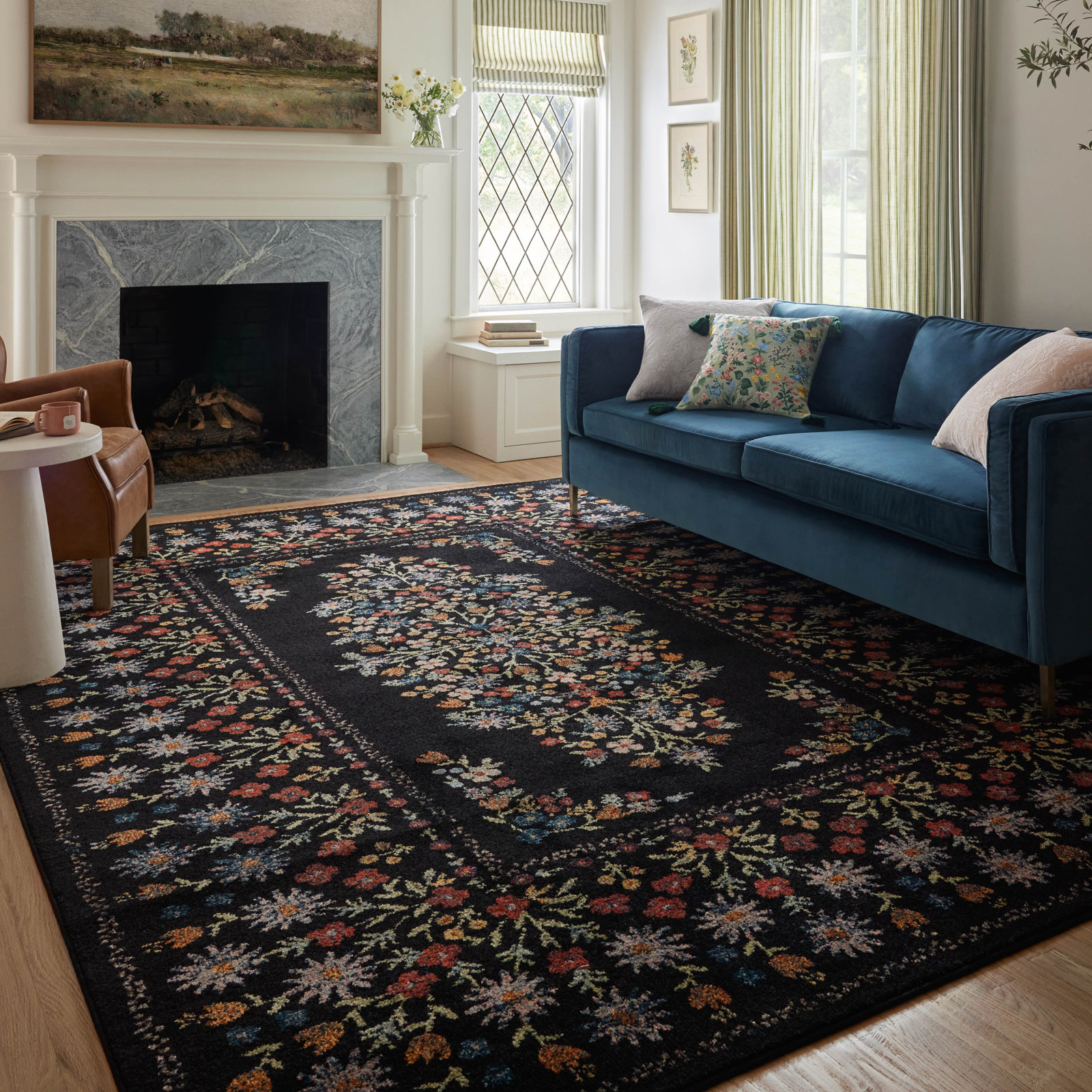 Rifle Paper Co. x Loloi Laurel Black Floral Rug, Rectangle 7'10" x 10'