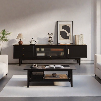 Rubberwood TV Stand and Coffee Table Set