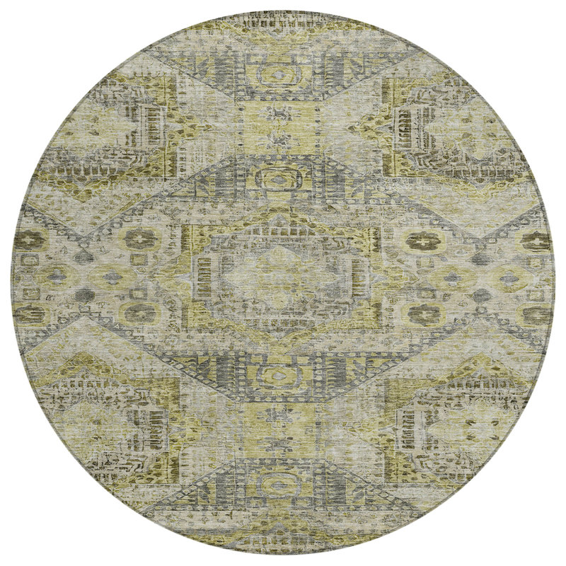 Tapis kaki Xhevrie intérieur / extérieur lavable à la machine, Rond 8 pi