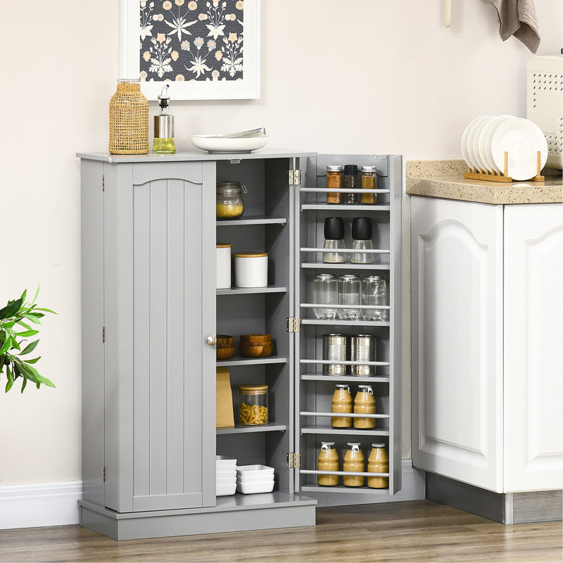 41" Cabinet Pantry, 12 Door Shelves, Double Doors, 5 Adjustable Paper Gray For Tidy Kitchen Pantry With Storage, Pasta Containers