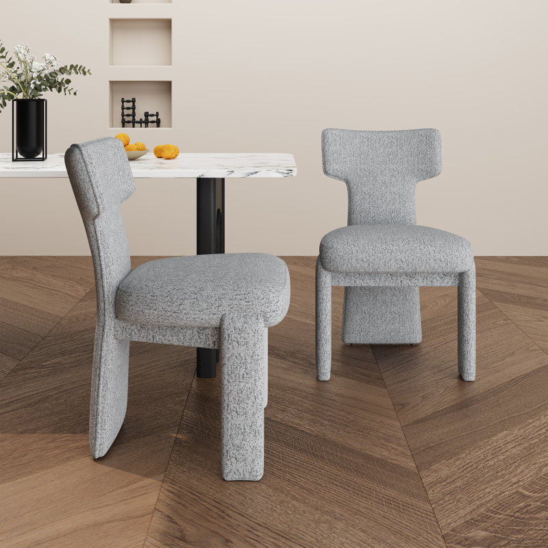 Ensemble de 4 chaises de salle à manger rembourrées modernes en chenille 22,1 po , White/Black