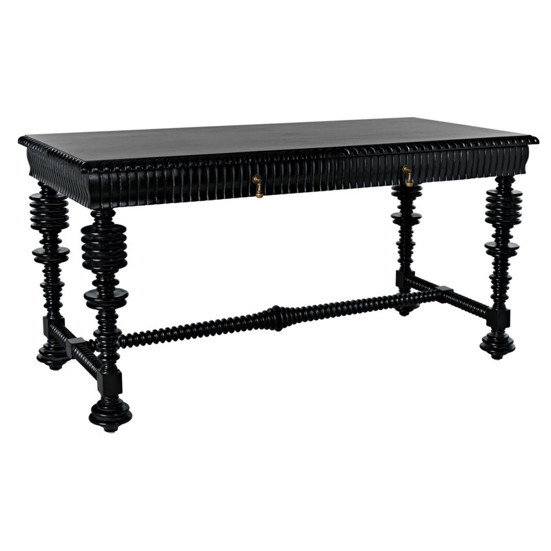 Portuguese Solid Wood Writing Desk, Hand Rubbed Black