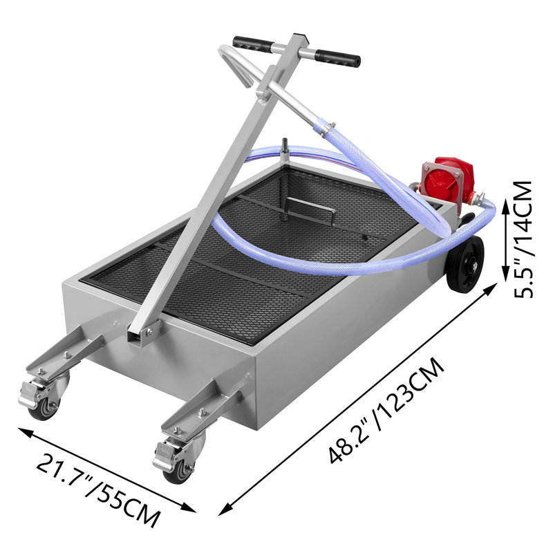 Bac de vidange d'huile en acier de 15 gallons avec pompe manuelle, collecteur de liquide d'évacuation à profil bas sur roulettes pivotantes pour réparation automatique
