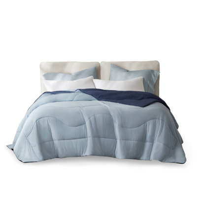 Reversible Cooling Bedding Set, Tencel-filled Comforter, Modern Blue Design For All Seasons