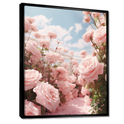 Impression d'art mural «Pink Rose Field Summertime Blue - Roses»