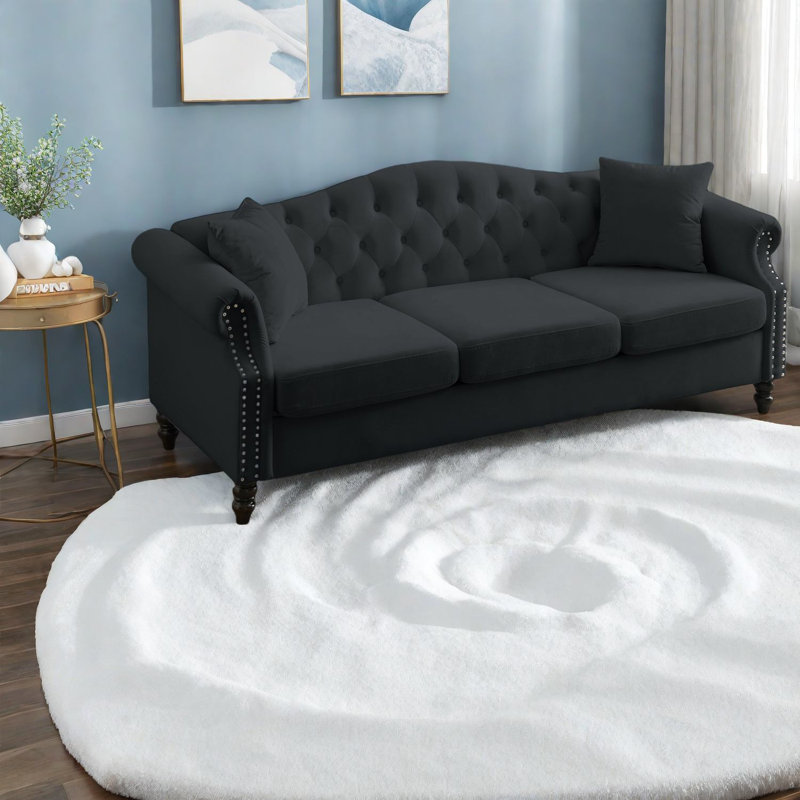 Luxury Chesterfield Sofas, Black Velvet Upholstery, Classic Design For Home