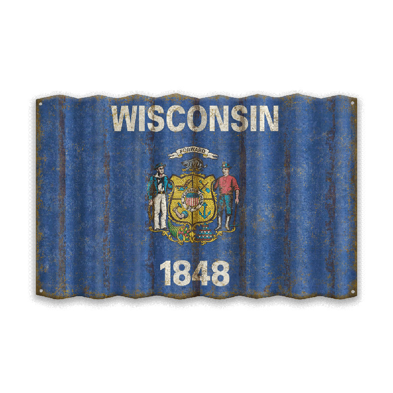 Décoration murale Retro State Pride: drapeau en aluminium vieilli, Wisconsin