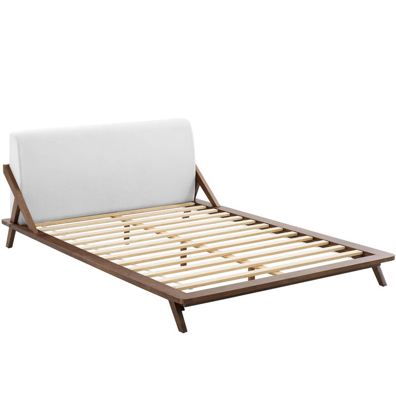 Luella Queen Upholstered Fabric Platform Bed, Walnut/White