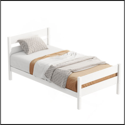 Lit simple avec tête et pied de lit, lit en bois d'hévéa, blanc
