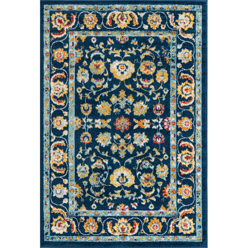 Tapis bleu / jaune / orange à motif floral Arenas, Rectangle 4 pi x 6 pi