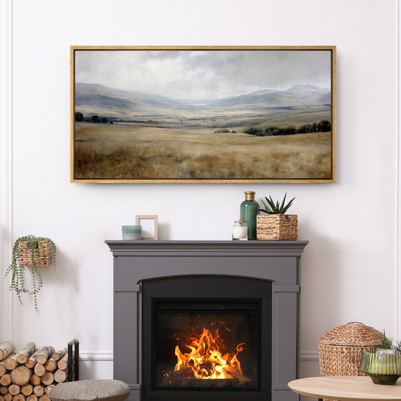 Rustic Green Tan Prairie Field Artwork, Vast Landscape Wall Pictures, Giclee Canvas Digital Print Extra Large Framed Wall Art