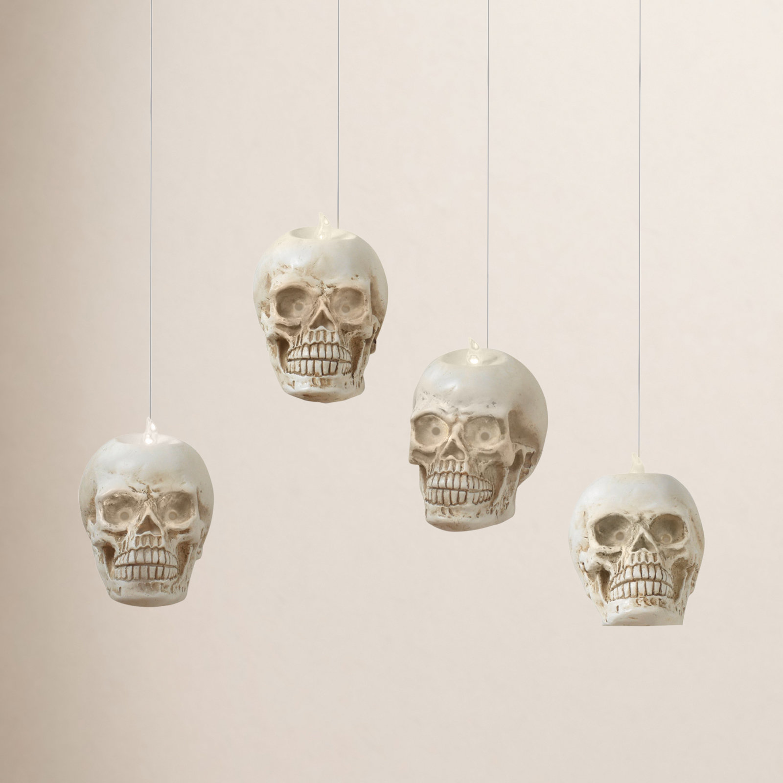 Lighted Hanging Skulls Set of 4 with Remote & Timer 4.6"H