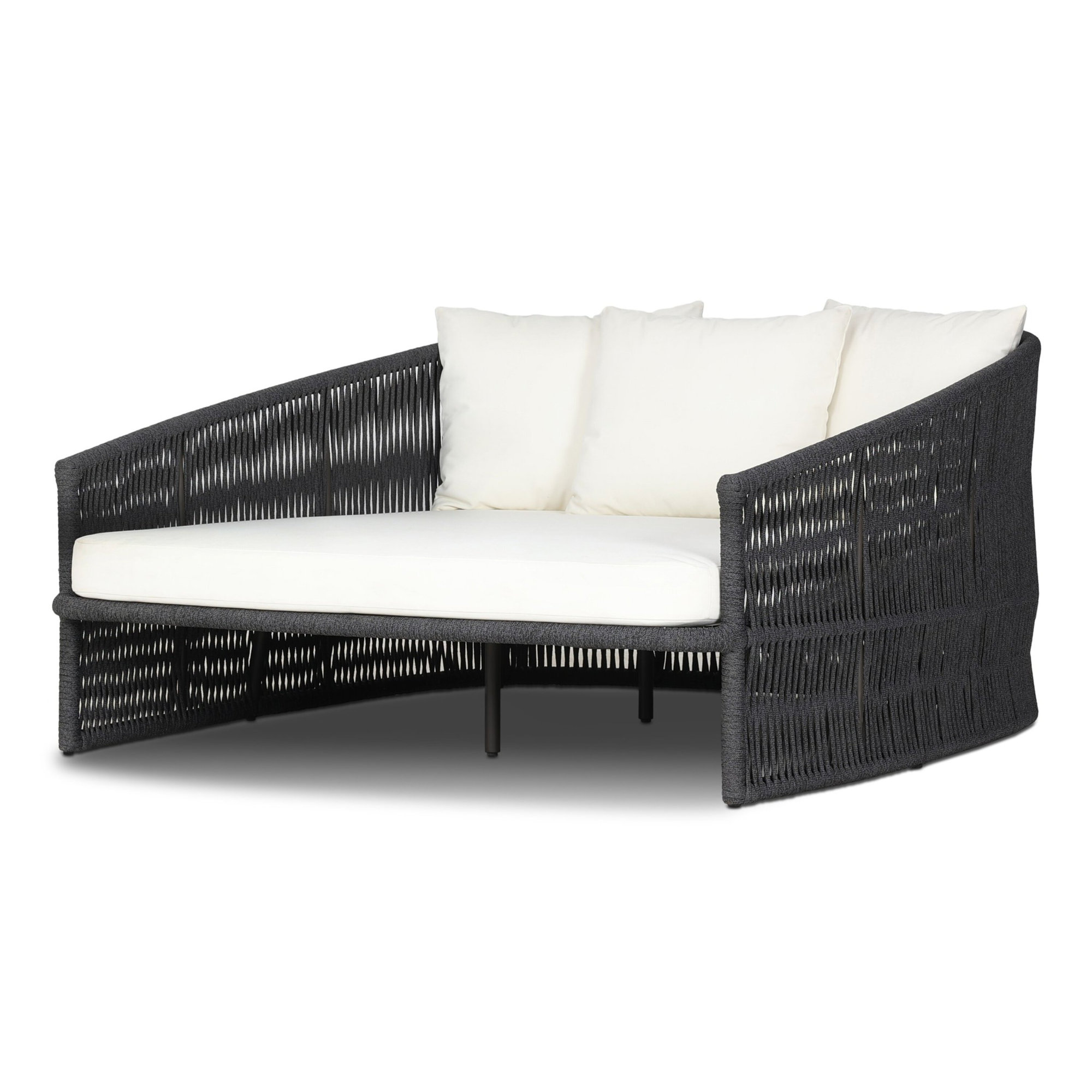 Ailena 61.5'' Wide Rounded Back Wicker Patio Daybed with Cushions, Arashi Salt/Dark Gray