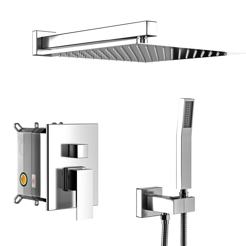 Dual Shower Head - 12 Inch Square Wall Mounted With Heads Mounted,