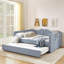 Lit de jour double, lit de jour rembourré en vichy équipé d'un cadre gigogne escamotable et d'une poche de rangement latérale, canapé-lit multifonctionnel en bois massif pour chambre d'enfant et chambre d'amis - bleu-130796965-130796969