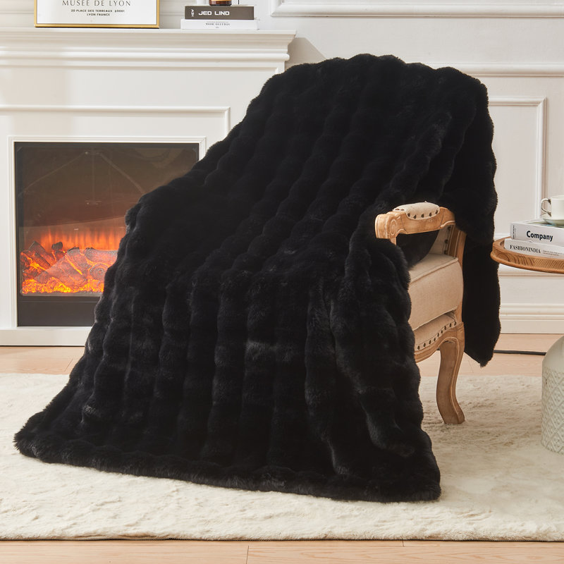 Couverture EMME en fausse fourrure, Lit simple, Noir