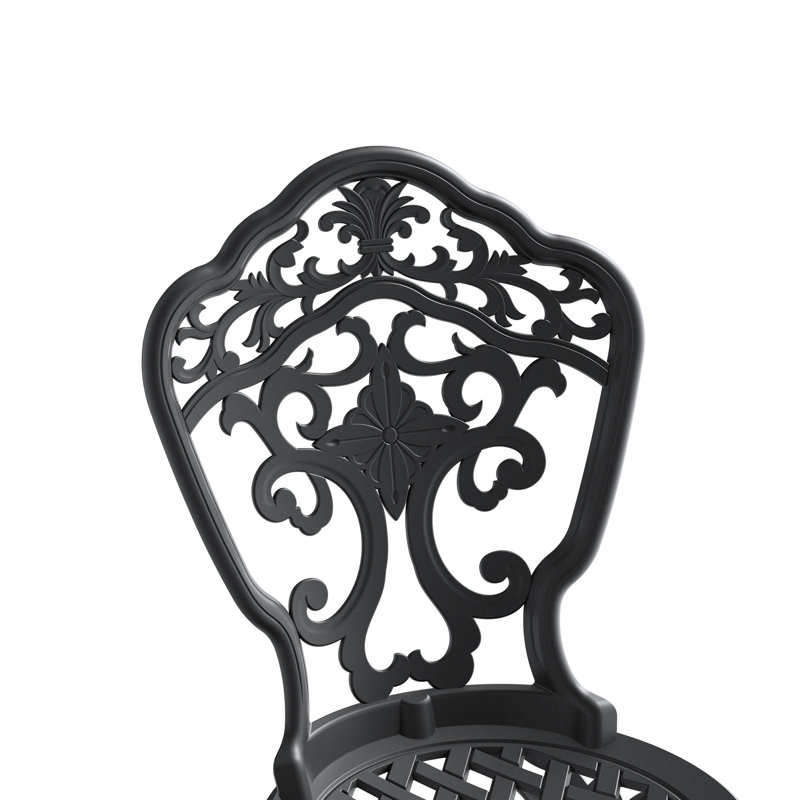 Ensemble de salle à manger 3 pièces en aluminium coulé, noir, sculptures élégantes, matériau, sièges ergonomiques, lignes gracieuses incluses