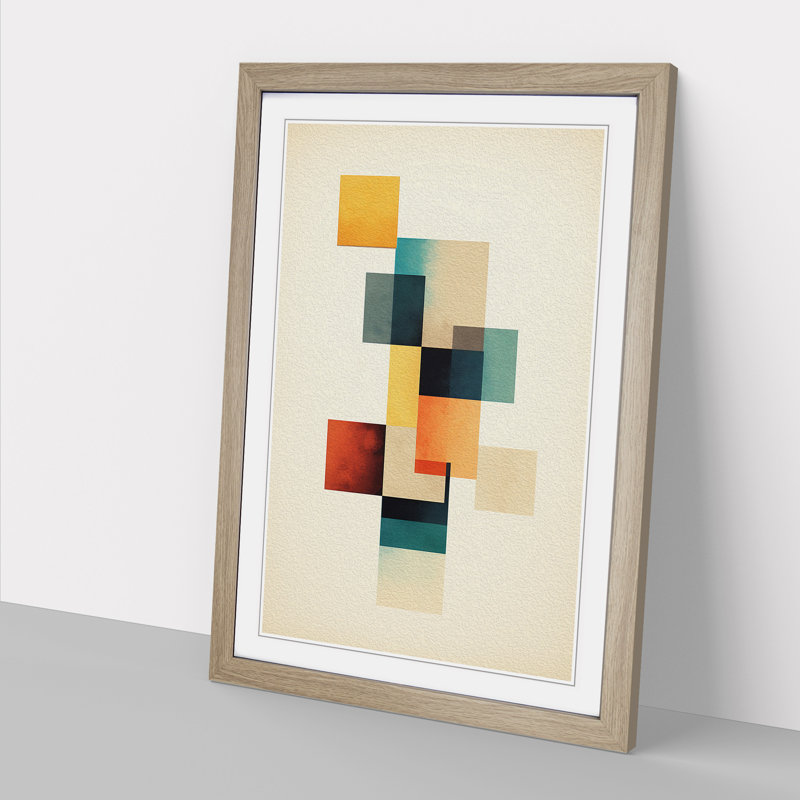 Minimalist Geometric - Single Picture Frame Print on Wood, Oak, 64cm H x 46cm W x 2cm D