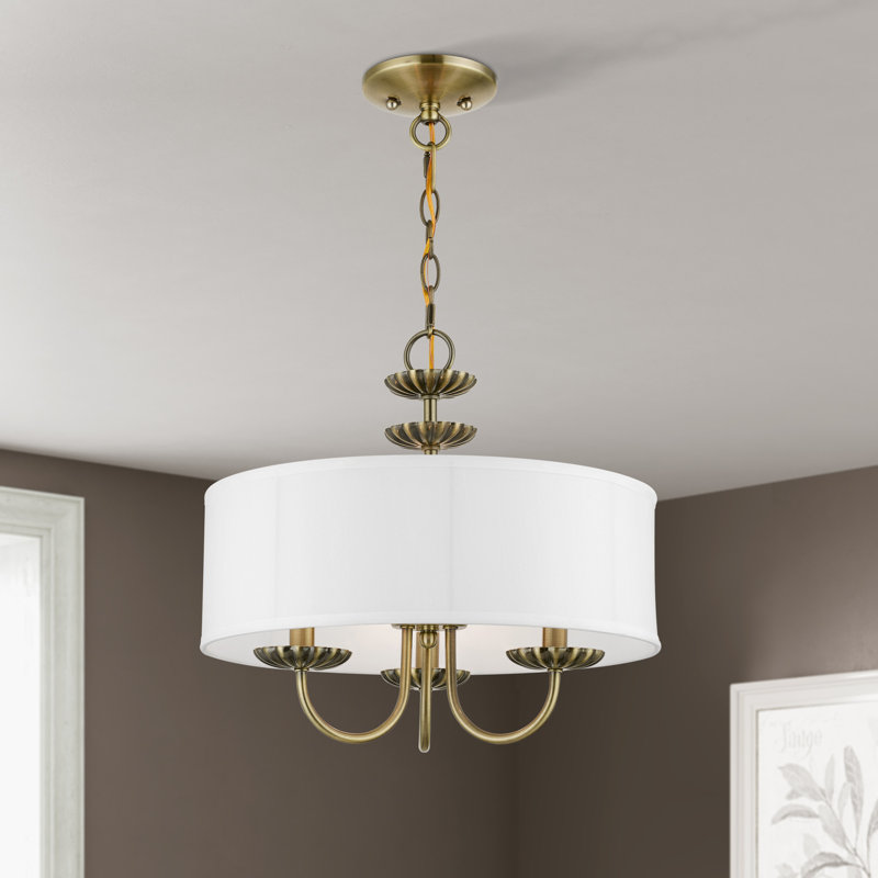 Lustre tambour à 3 lumières Lampert, Laiton antique
