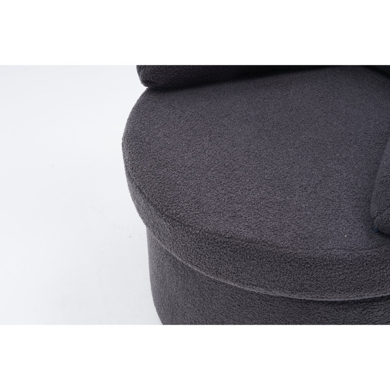 Chaise en tissu gris foncé avec base pivotante et rangement pour le salon à dossier rembourré à 360 °, Gris foncé