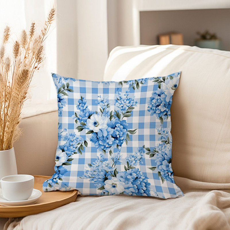 Floral Blue Gingham Flowers VI Shabby Elegance