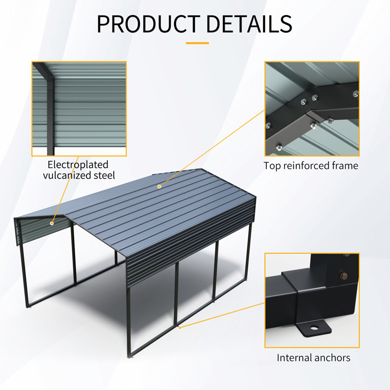 10'W X 15'D Metal Carport With Galvanized Steel Roof - Heavy Duty Garage For Car Shelter Outdoor 10 X 15 Ft, Golf Cart