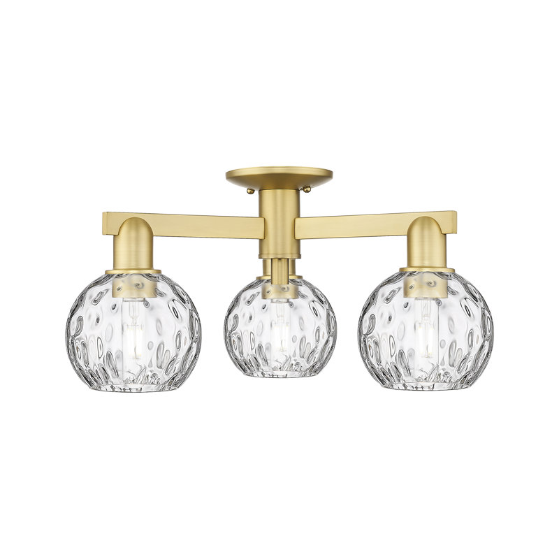 Arcadia - Champlon - 3 Light 24" Semi-Flush Mount - Satin Gold Finish - Clear Water Glass Shade, Satin Gold