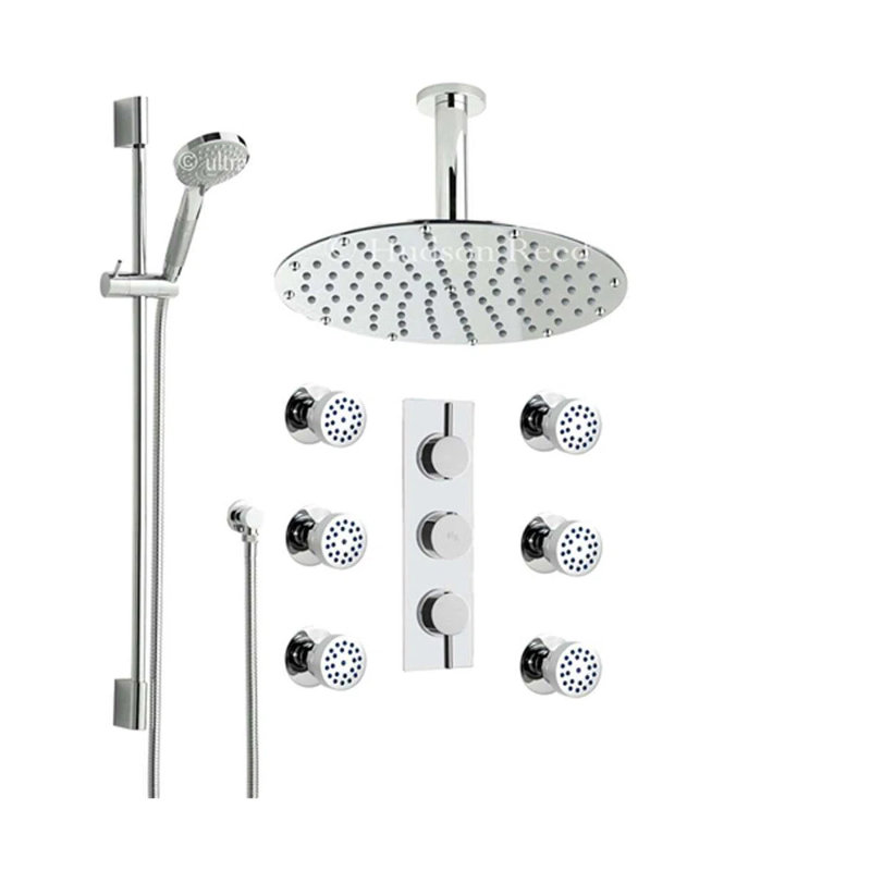 FontanaShowers Mugla Round Thermostatic Ceiling Rainfall Shower System