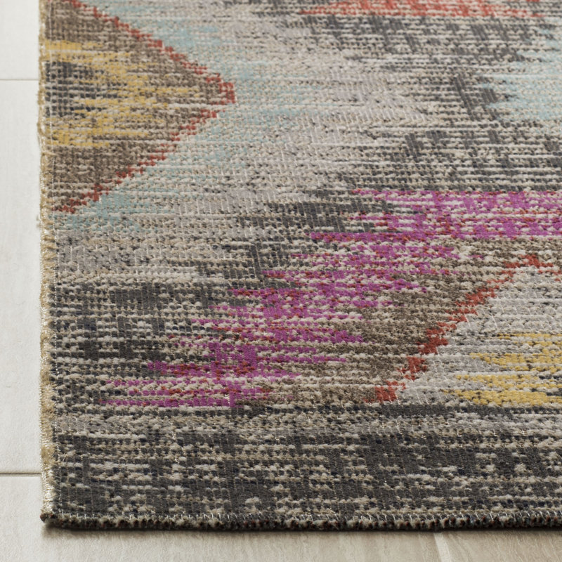 Leto Hooked Grey/Rose Indoor/Outdoor Rug, Runner 69 x 244 cm