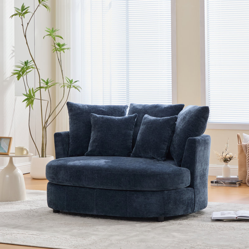 Fauteuil demi-tonneau rembourré en chenille, Marine