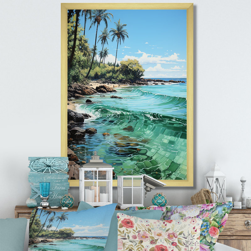 «Riehle Palm Trees Palms IV», reproduction d'art sur toile, H 32 po x l 16 po x P 1 po, Encadrement doré