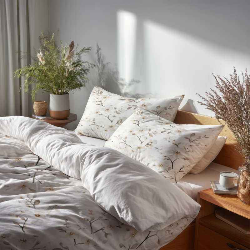 Modern 3 Pcs Bedding Set - Floral White Blossom Duvet Cover Set, Housse de couette très grand et 2 très grandes t