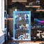 3-Tier Double Door Glass Display Cabinet with USB LED Strip, 123cmH Large Frameless Curio Cabinet with Glass Top, Black / White-2070983427