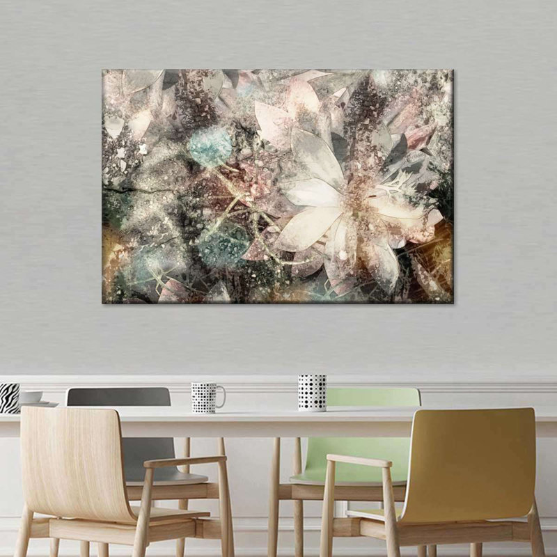 Fleur abstraite, éléments floraux abstraits sur toile, H 26 po x l 39 po x P 1,25 po