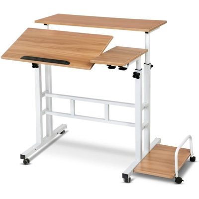 Small Standing Desk with Wheels, Mobile Stand Up Desk, Portable Standing Table on Wheels for Walking Pad, Rolling Computer Desk Adjustable Height