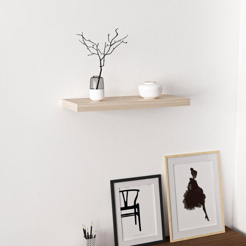 Tablette murale moderne en chêne Colesen, 23,6 x 1,4 x 9,1 pouces | 100% panneau de particules enduit de mélamine, épaisseur: 0,71 pouce | Design scandinave, couleur beige uni, parfait pour la décoration et l'organisation, élégant et durable