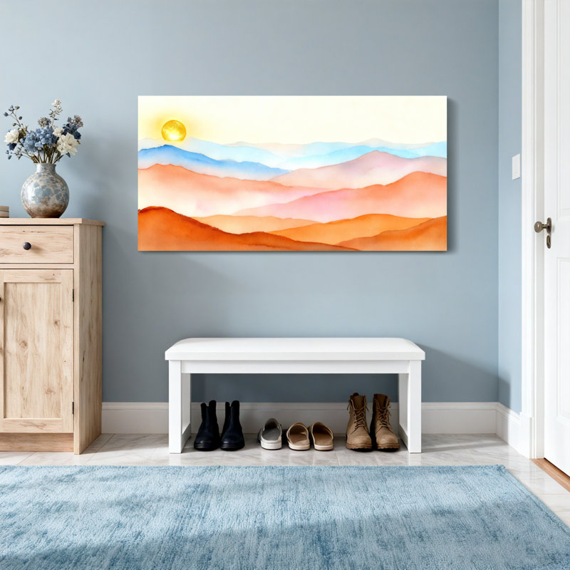 Paysage et nature, lever de soleil sur les chaînes de montagnes, H 28 po x l 58 po