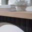 Console moderne minimaliste avec base en arche noire et plateau en bois naturel, console de 66 po de longueur