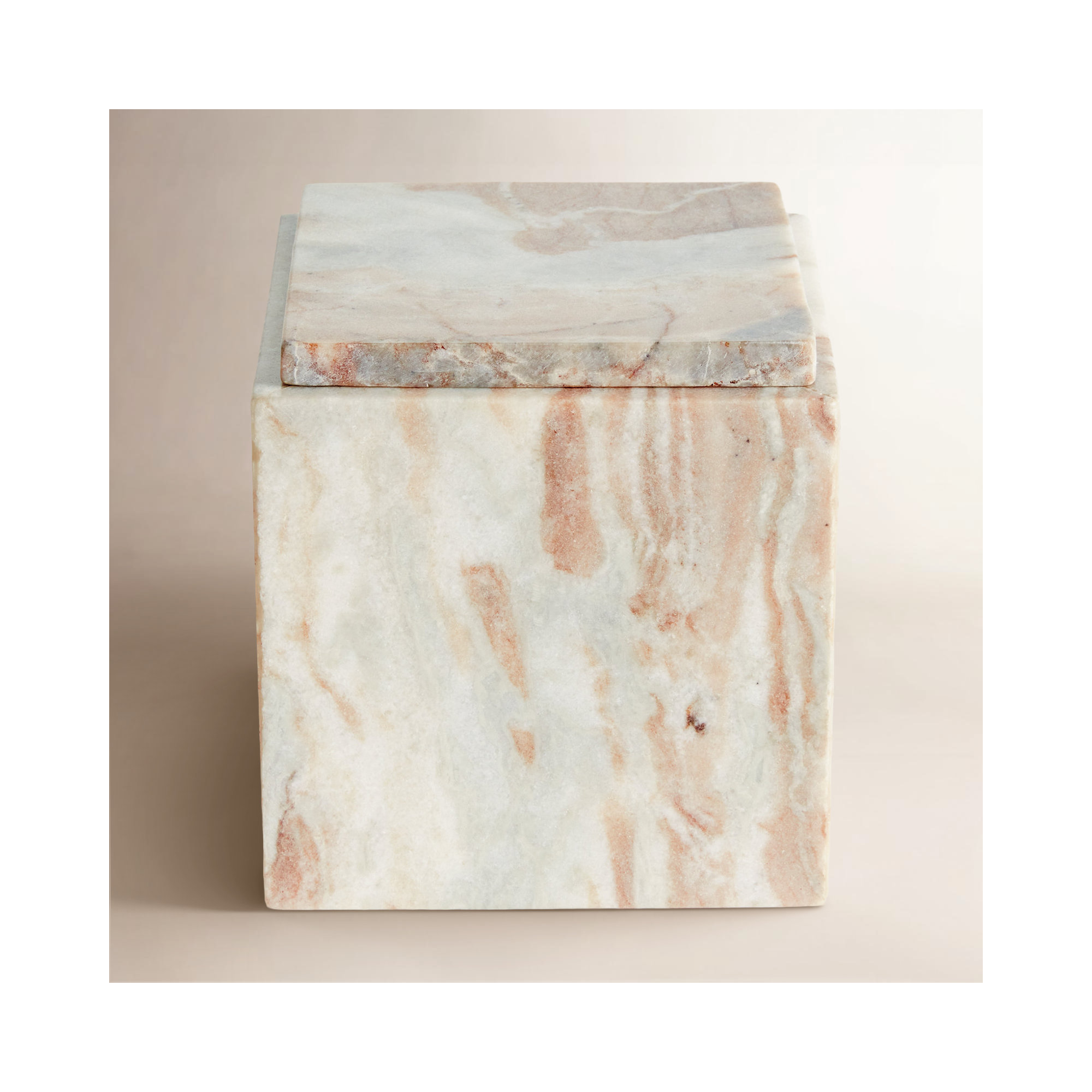 JAQUELINE SQUARE LIDDED BOX WIDE, Brown/White, 6.25" H x 6" W x 6" D