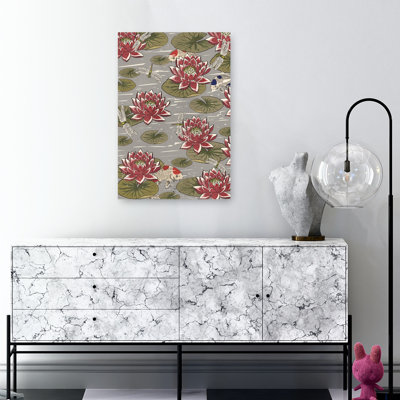 Lotus Koi Pond Serene Tranquil Contemporary Dragonfly Fish Lily Flower Nature Art mural