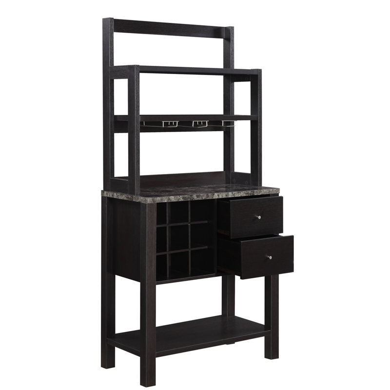 Billyjack 31'' Bar Cabinet, Black Faux Marble/Black